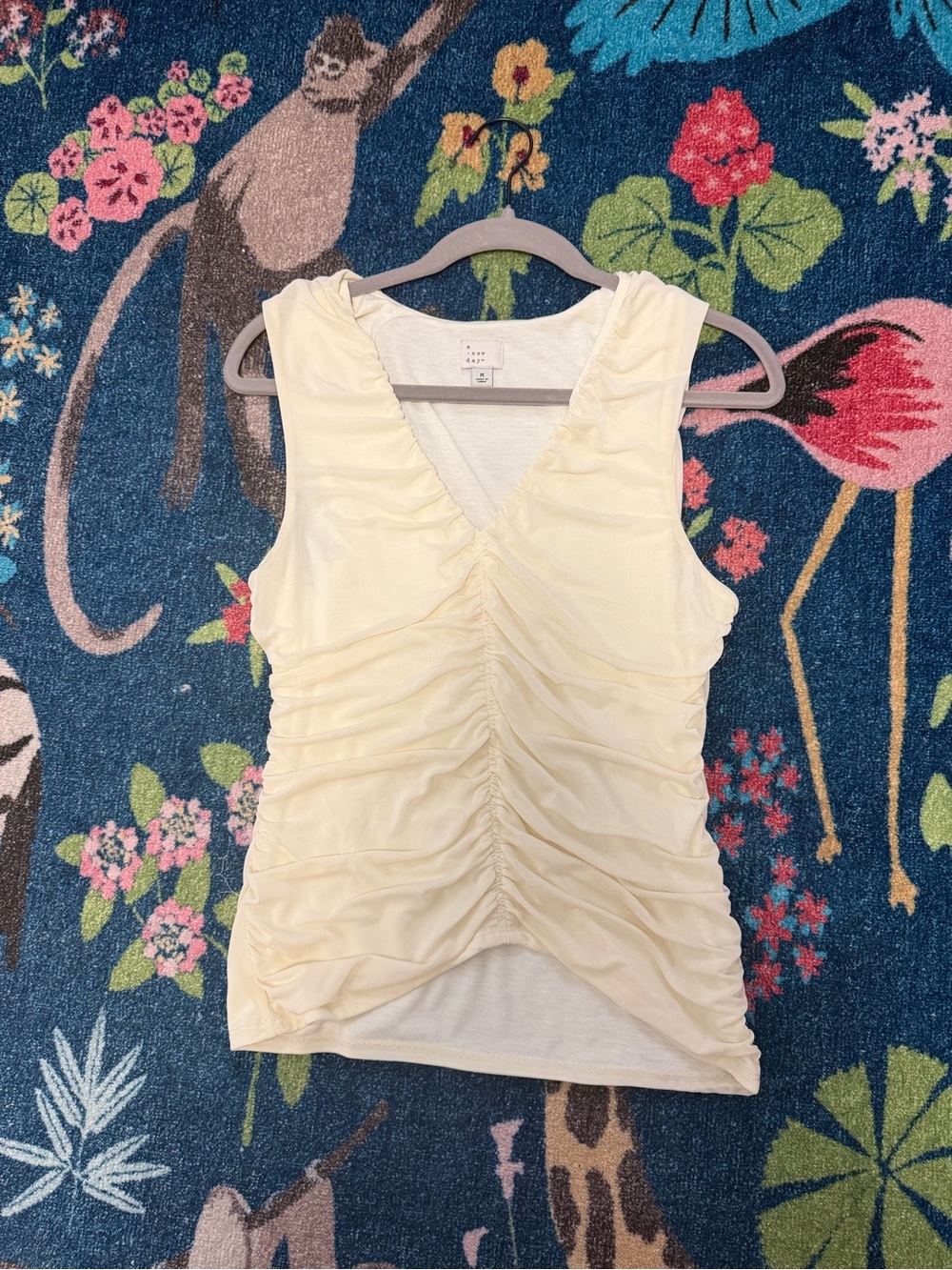 a new day Cream Ruched V-Neck Sleeveless Tank